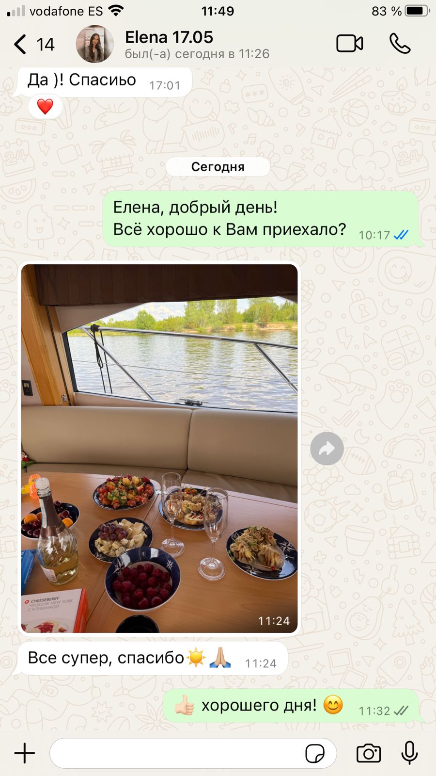 Отзыв Отзыв - Доставка фуршета на яхту