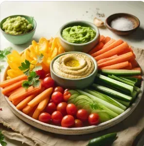 
            
                Сырые овощи с домашним хумусом и гуакамоле
            
            
        