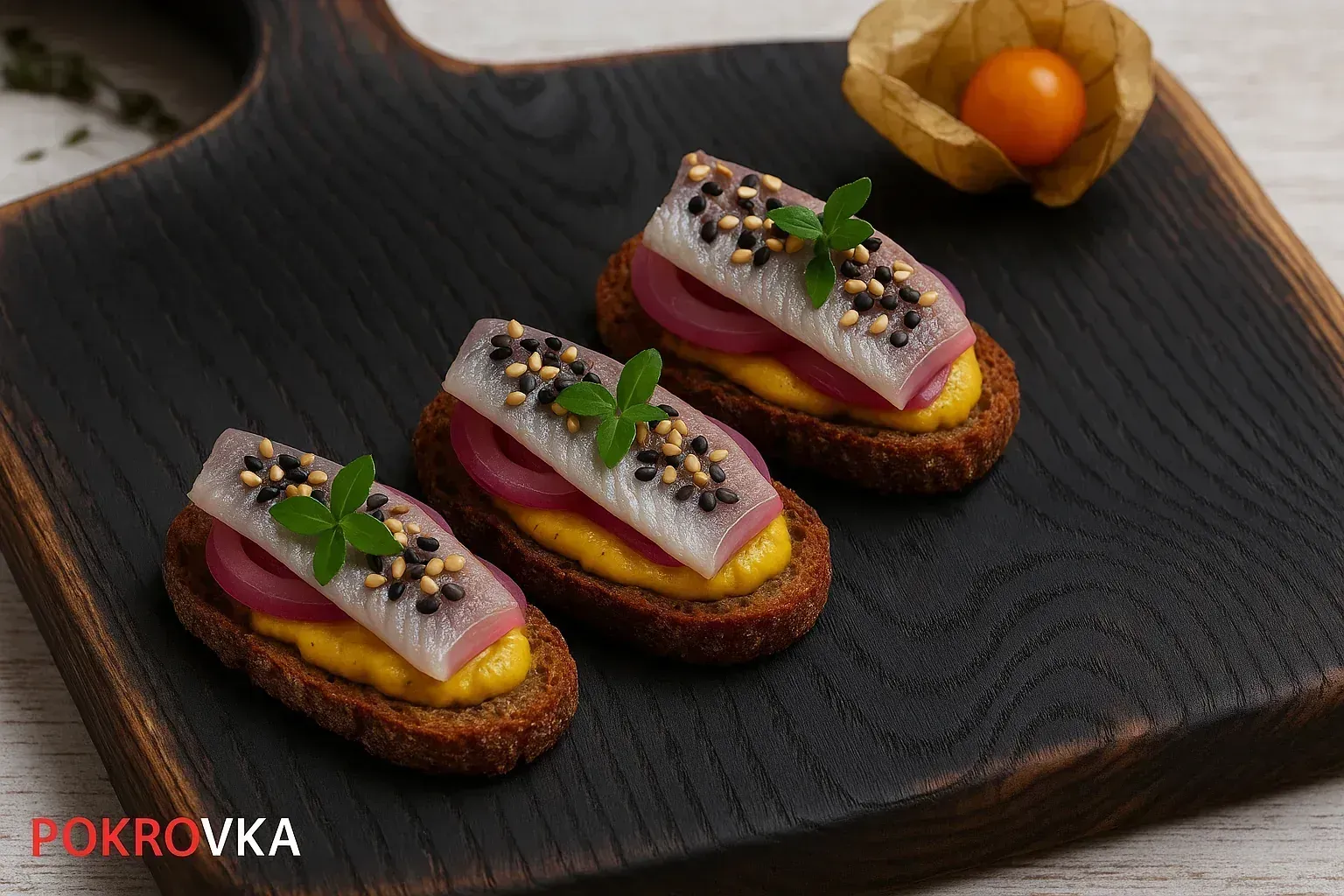 
            
                Брускетта с селедочкой карри - Купить онлайн, Кейтеринг, Доставка на дом
            
            
        
