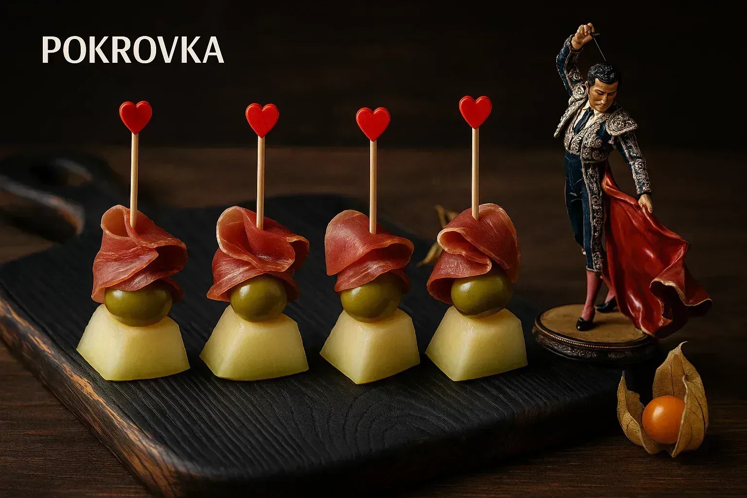 
            
                Канапе с хамоном, дыней и оливкой
            
            
        