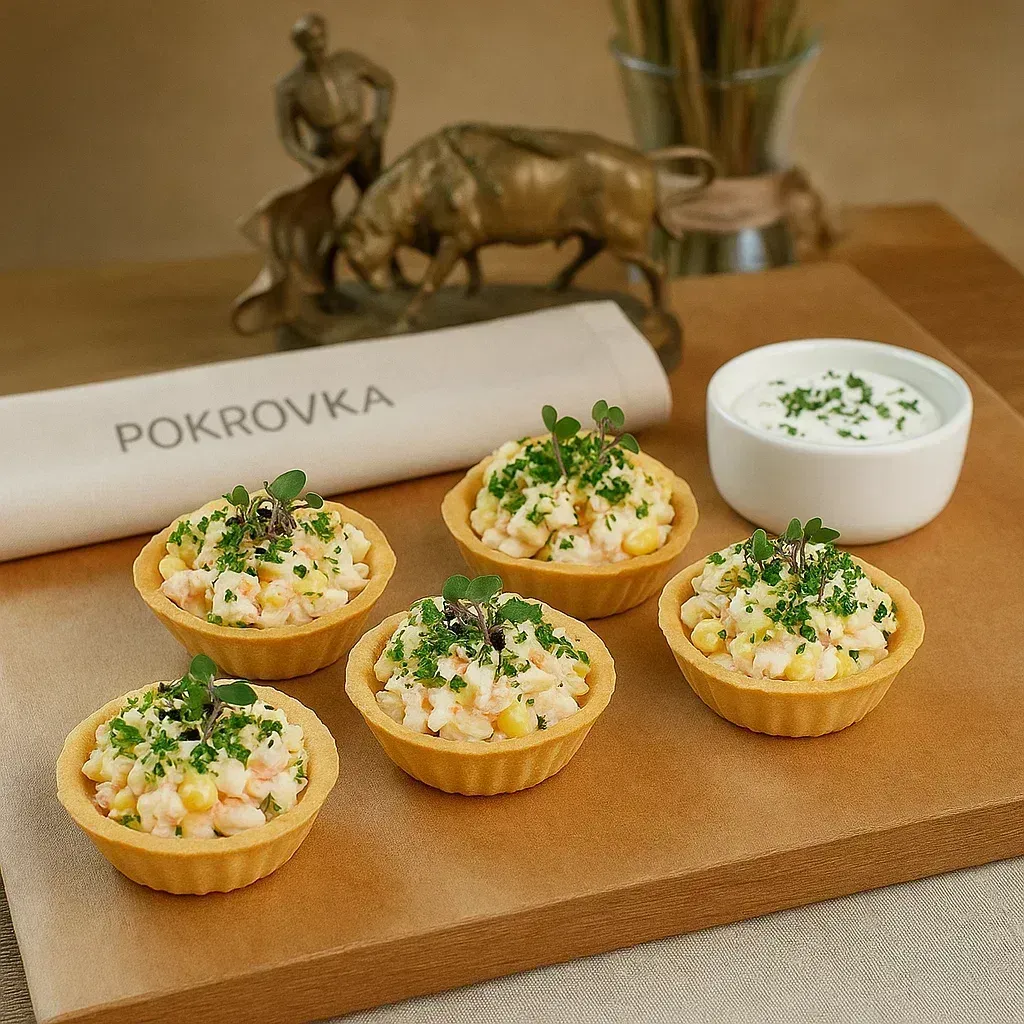 
            
                Тарталетка с крабовым салатом, яйцом и сыром Эдам
            
            
        