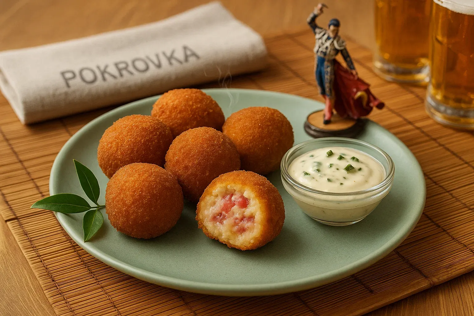 
            
                Крокета с иберийским хамоном и томатным порошком
            
            
        