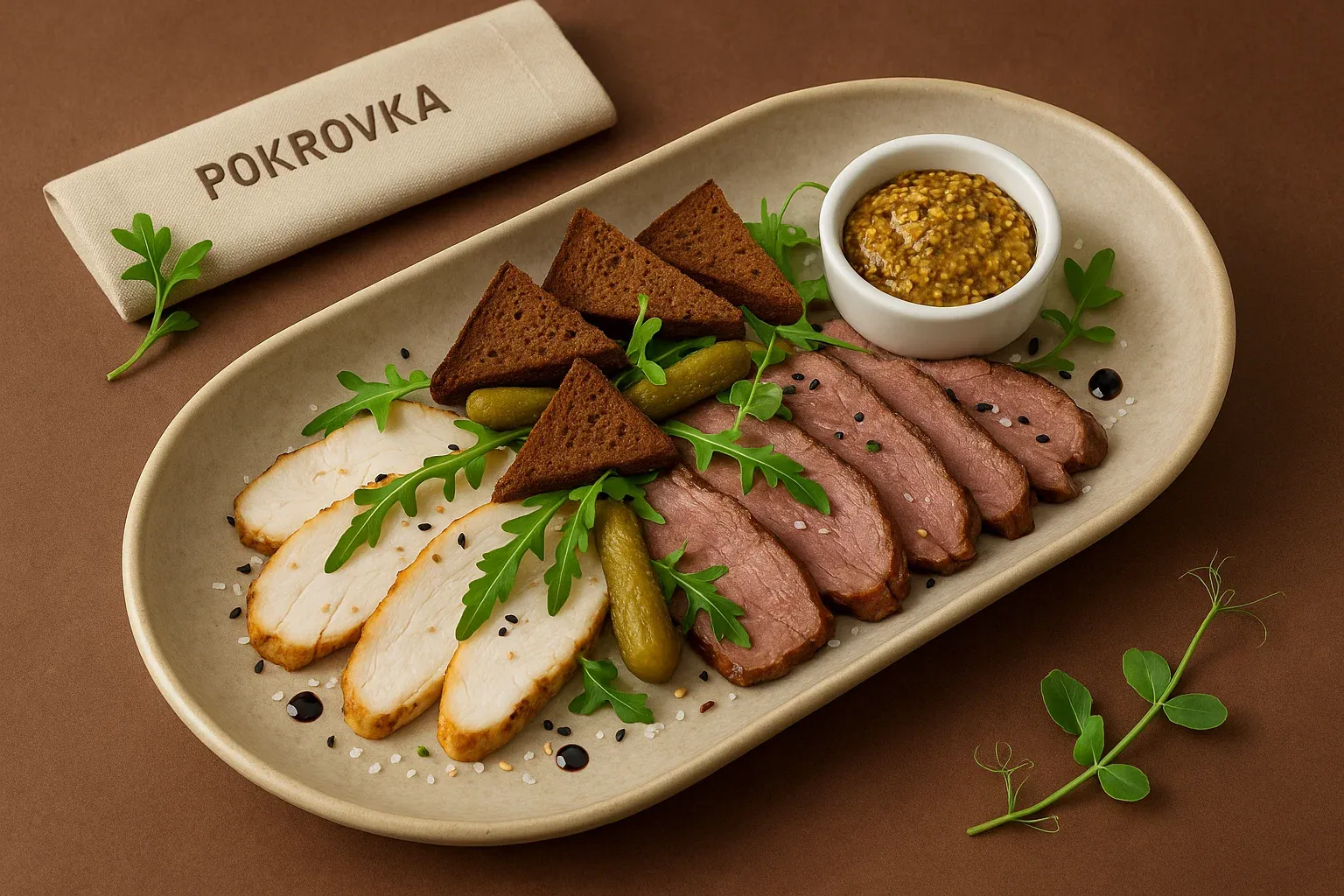 
            
                Ассорти мясное с ржаными гренками и горчицей - заказать онлайн
            
            
        