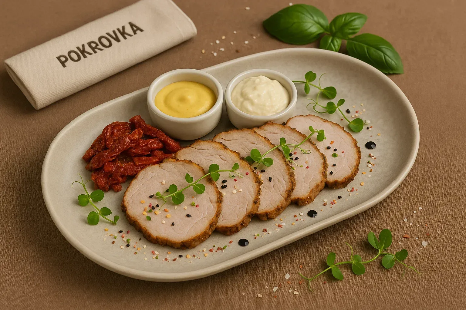 
            
                Буженина по-старорусски с каперсами и вялеными томатами
            
            
        