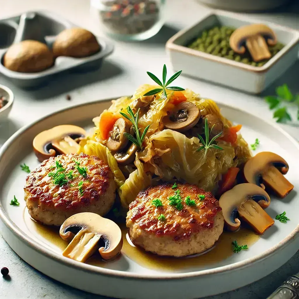 
            
                Тушеная капуста с индейкой и шампиньонами на пару
            
            
        